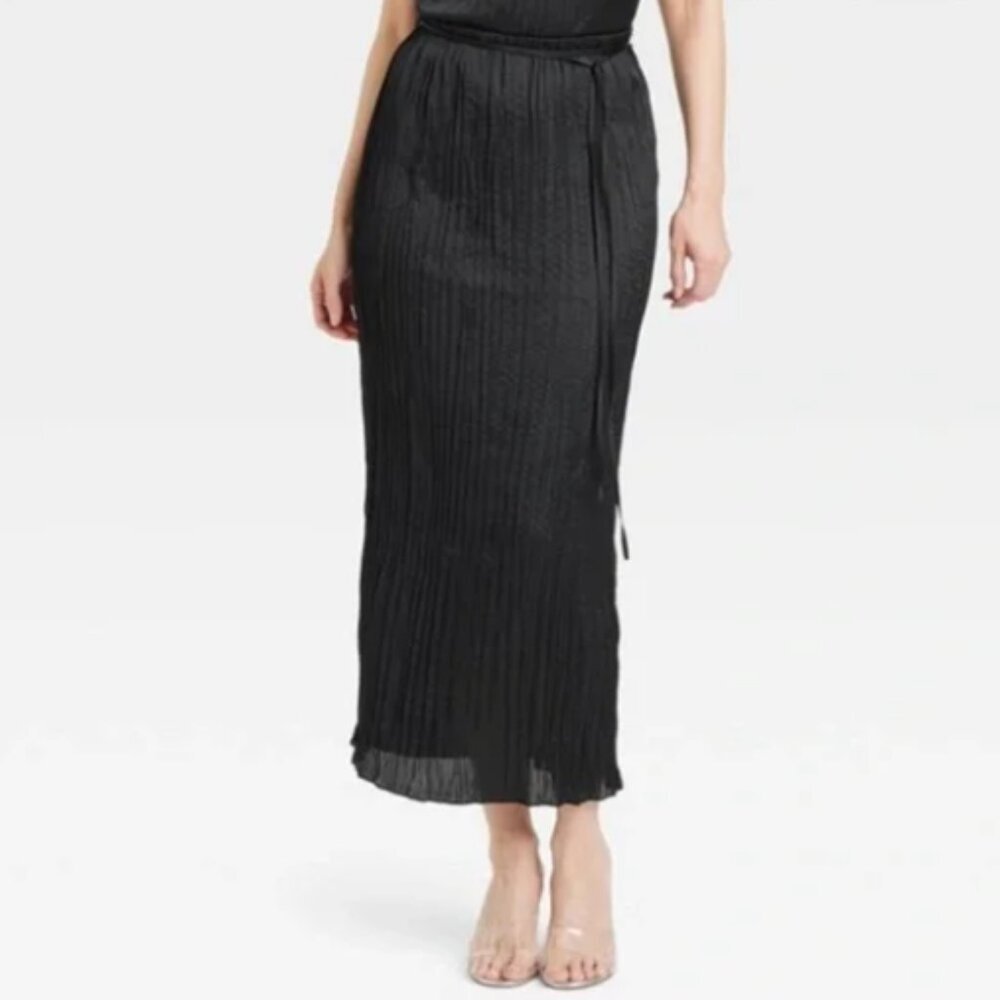 a new day Textured Crinkle Satin Midi Skirt M NWT